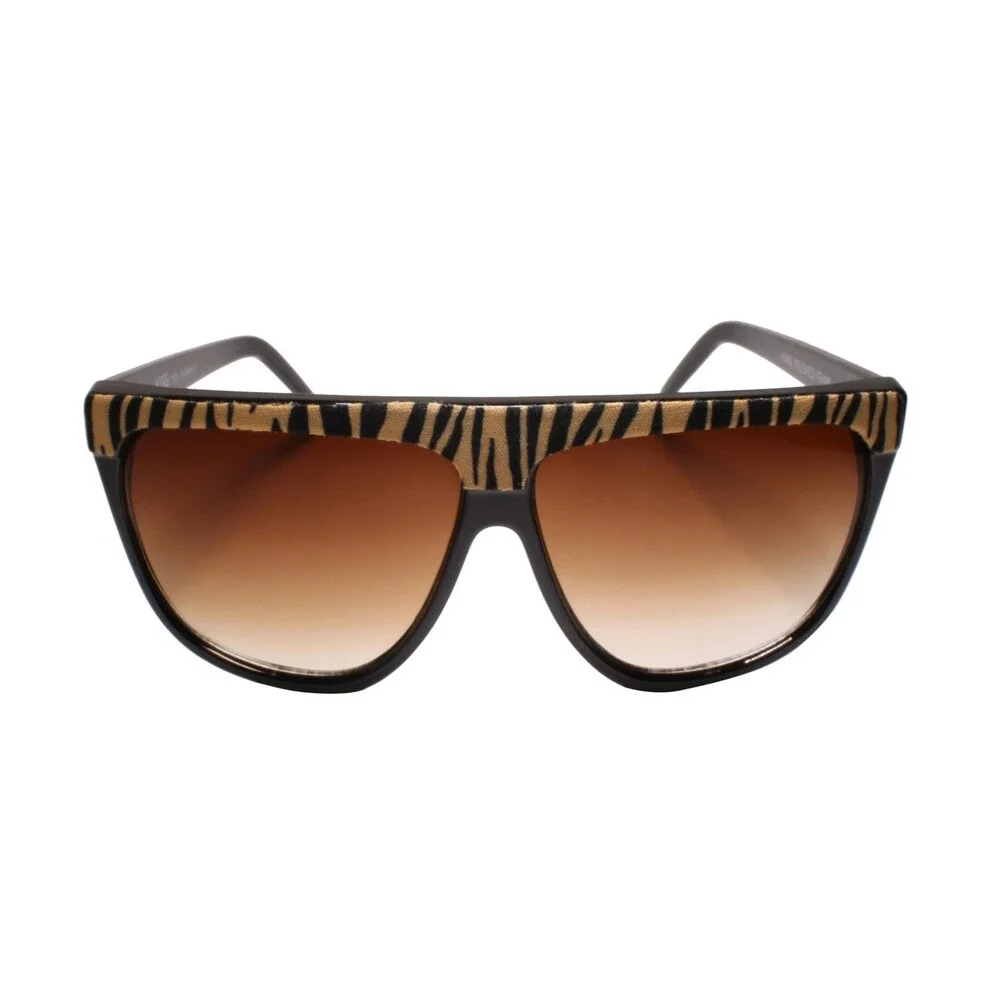 Square Sunglasses Flat Top w/ Animal Print Fabric Accent Black Fashion Shades